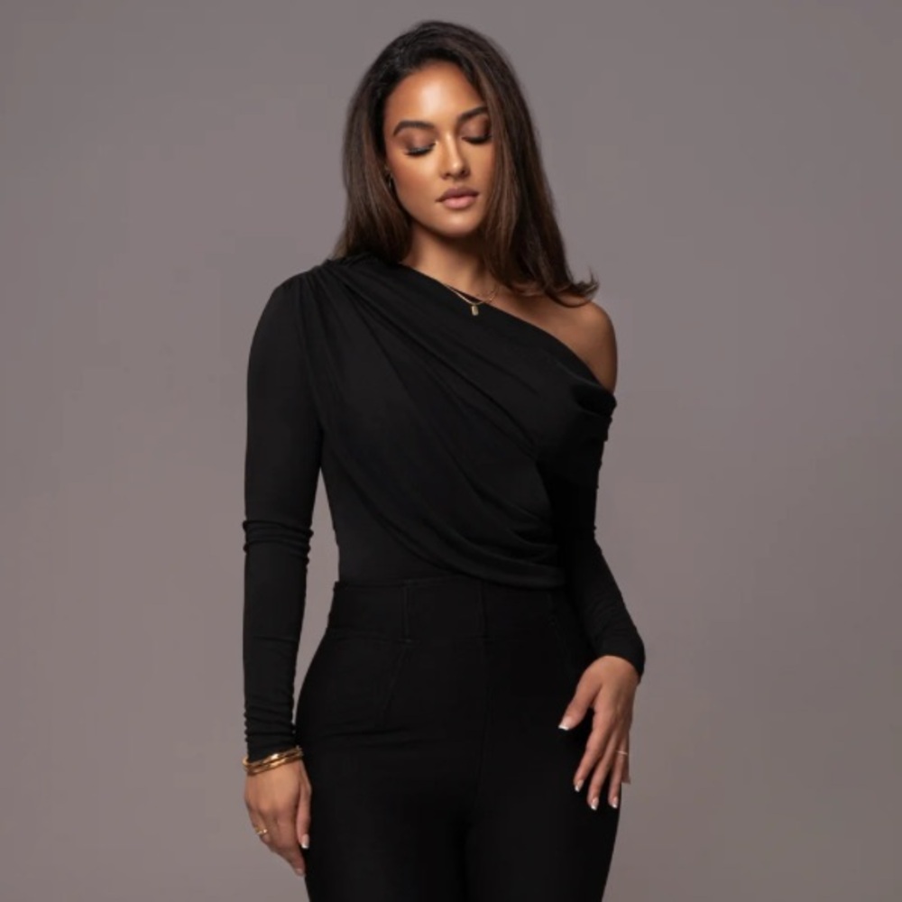 JLUXLABEL black long sleeve drape bodysuit